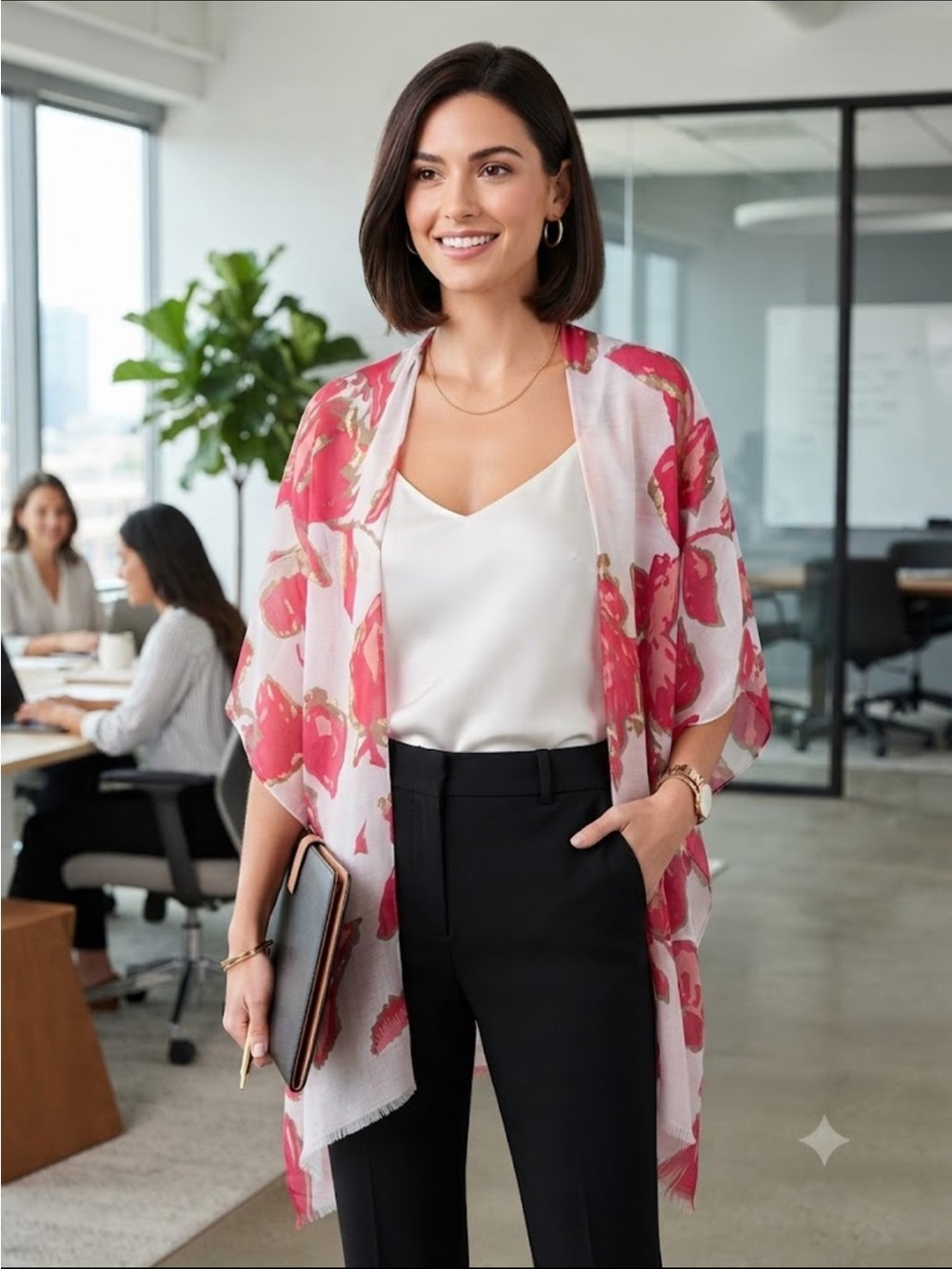 Floral Sheer Open-Front Kimono Shrug - Pink